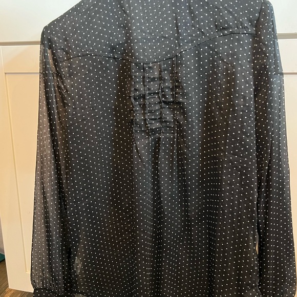 Free People Sheer Blouse Black/White Dots Ruched - Picture 3 of 5